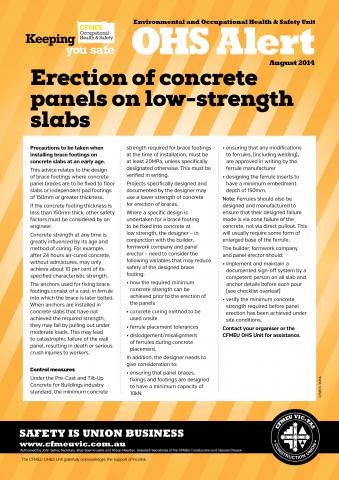 Concrete panels on low strength slabs | CFMEU Victoria & Tasmania