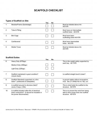 nyc supported scaffold inspection checklist