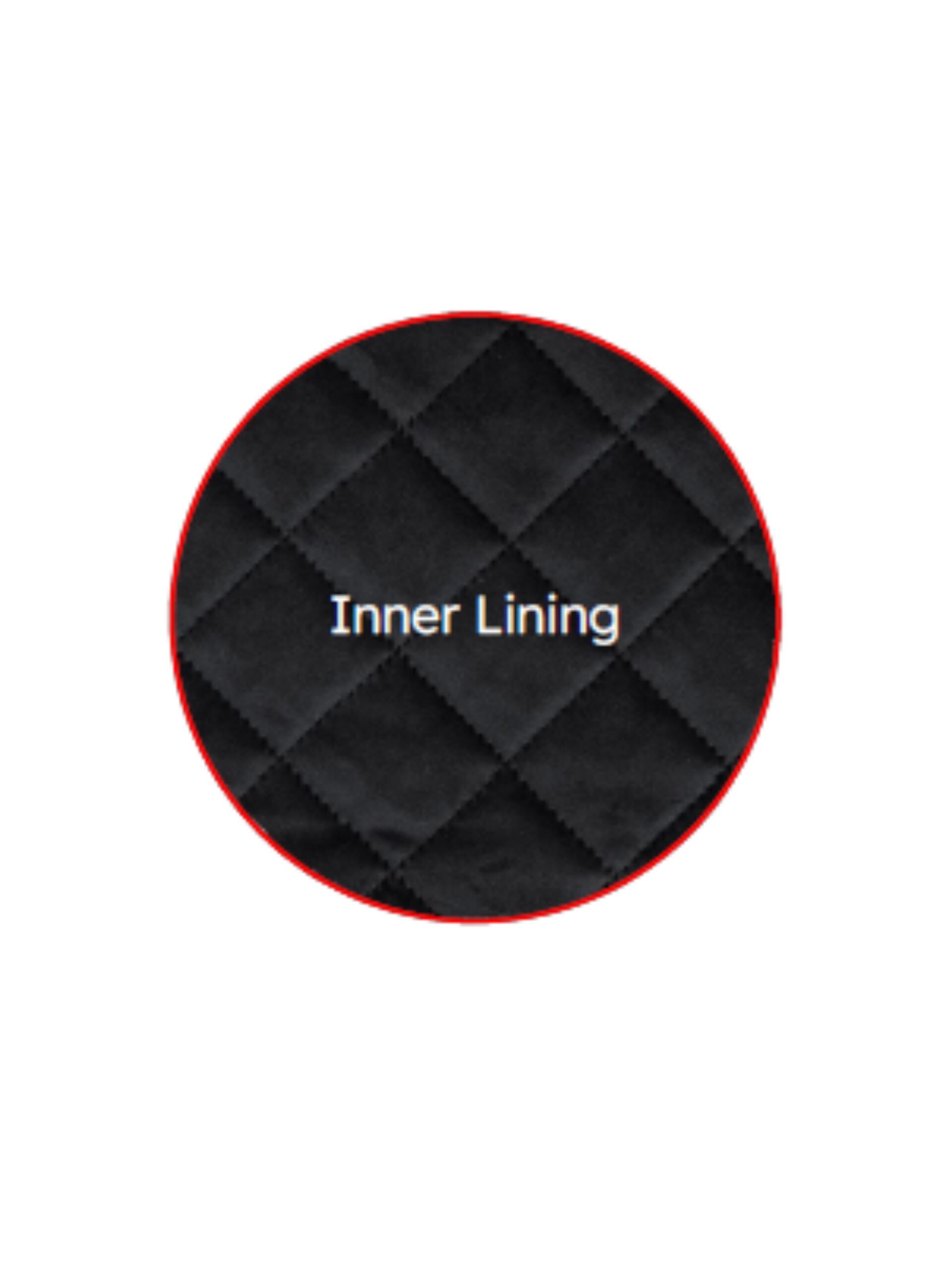 bomber-jacket-liningjpg | CFMEU VIC & TAS Close-up of a circular black quilted fabric with a red edge, showing the text 'Inner Lining' in white.