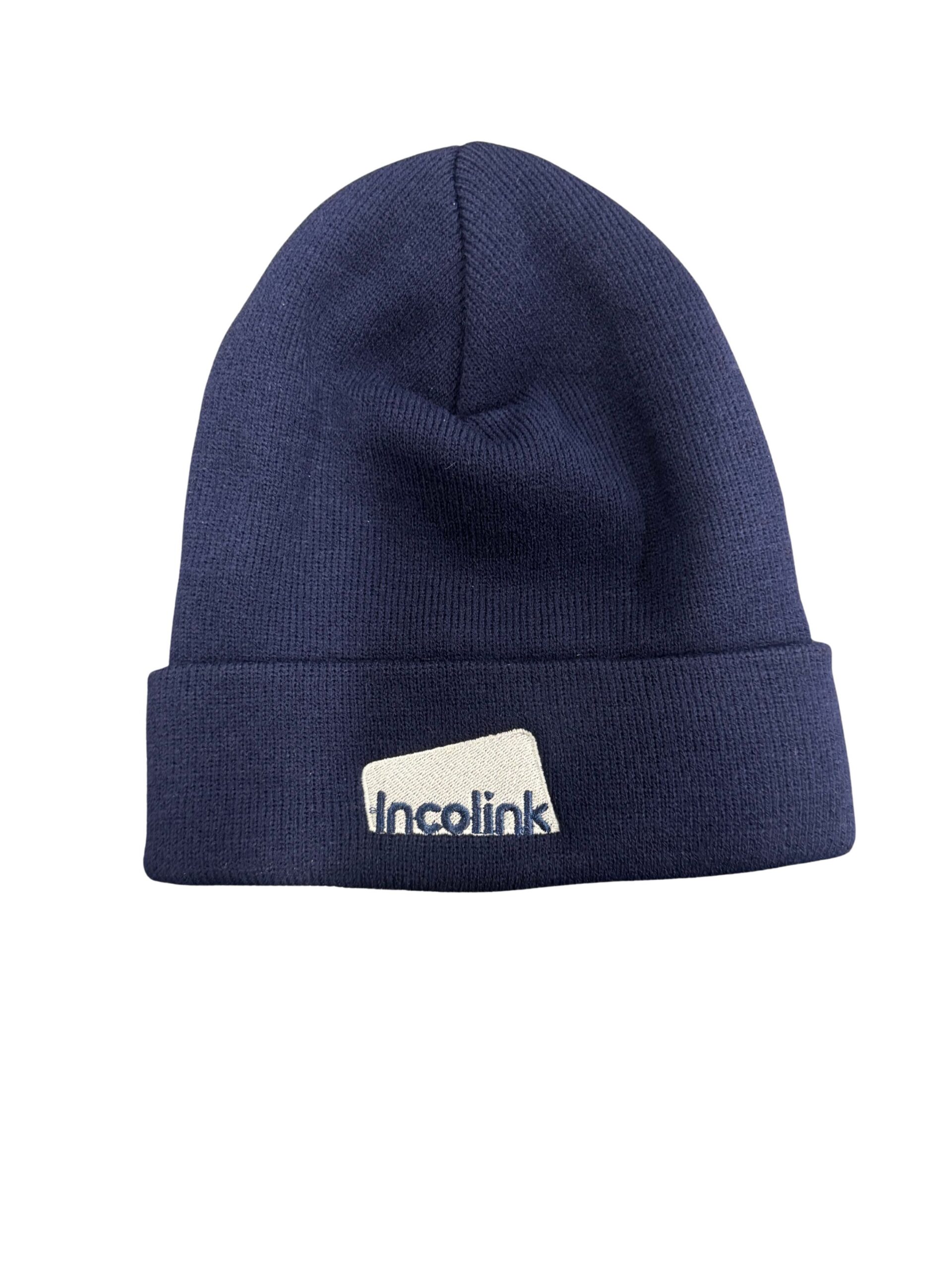 Soon-3jpg | CFMEU VIC & TAS Navy blue knit beanie with a folded cuff and a small white rectangular logo patch on the front reading 'Incoolink' (brand name).
